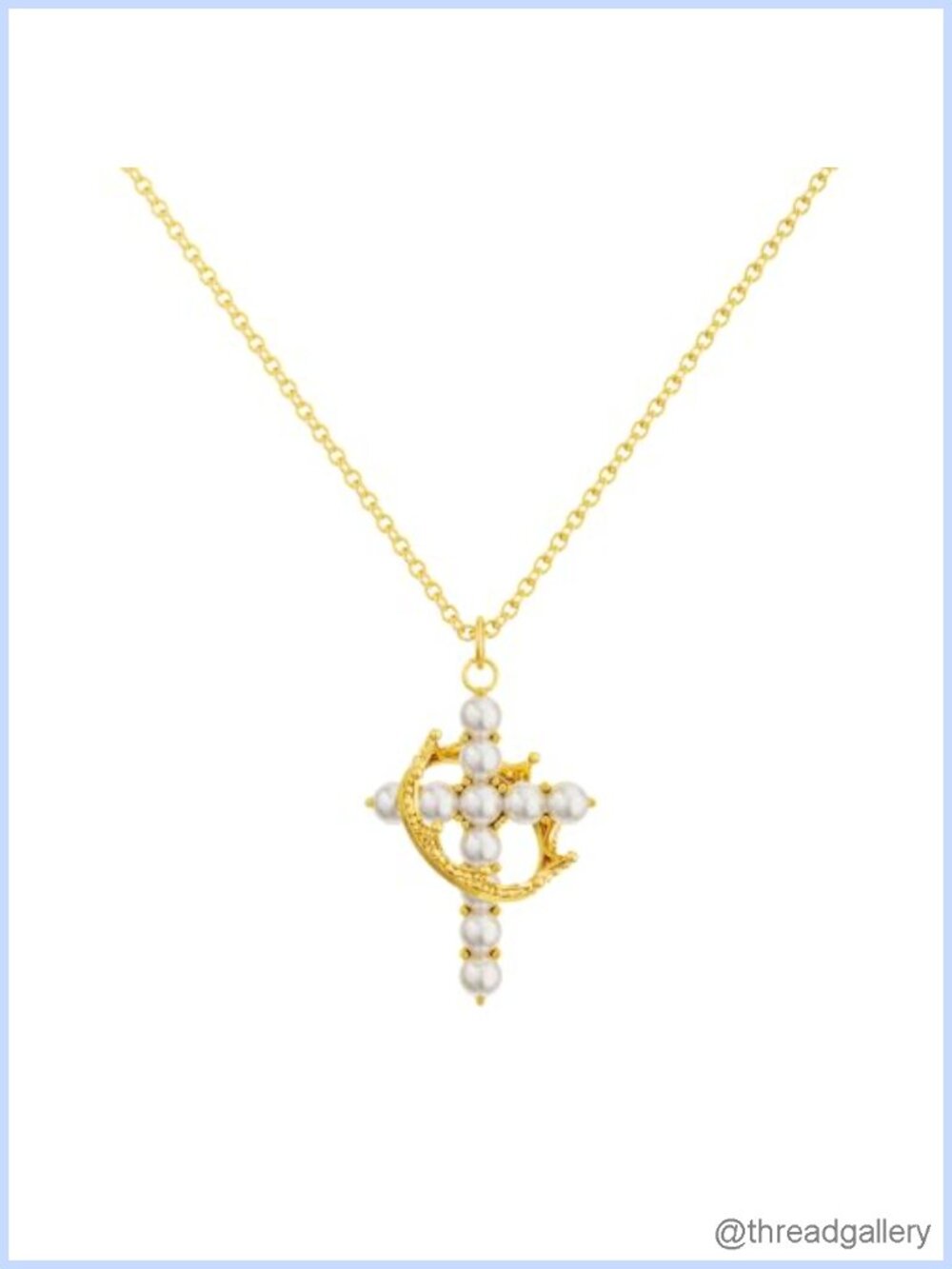 14k Gold Plated Pearl Crown Cross Pendant Necklace Womens Religious Gift